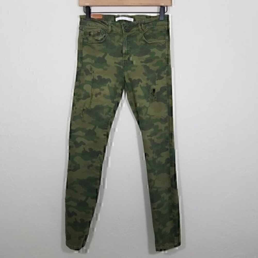 Zara Camo Distressed Stretch Skinny Jeans 4